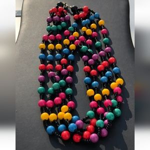 GORGEOUS DESIGNER Estate Multicolor Rainbow Ball Beaded Vtg Multistrand Necklace
